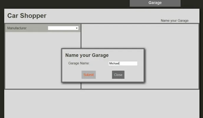 Garage name modal